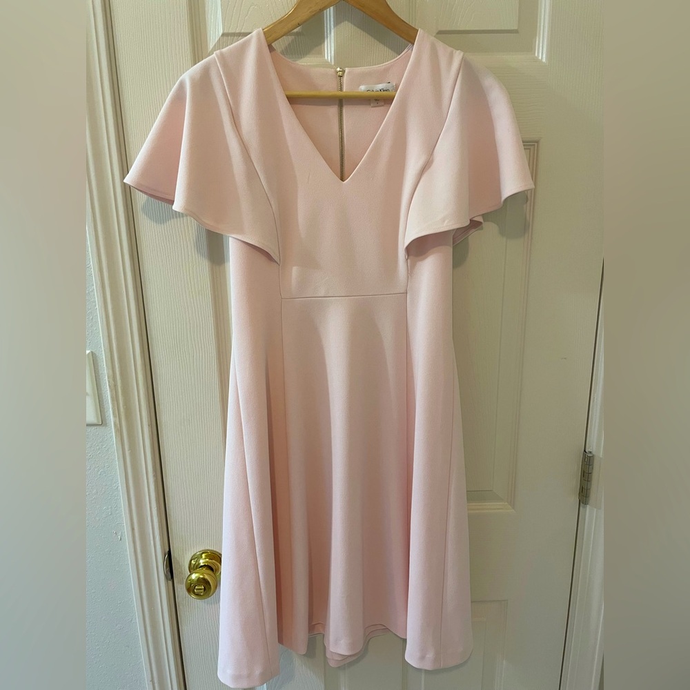 Calvin Klein Blush Pink Flutter Sleeve Dress